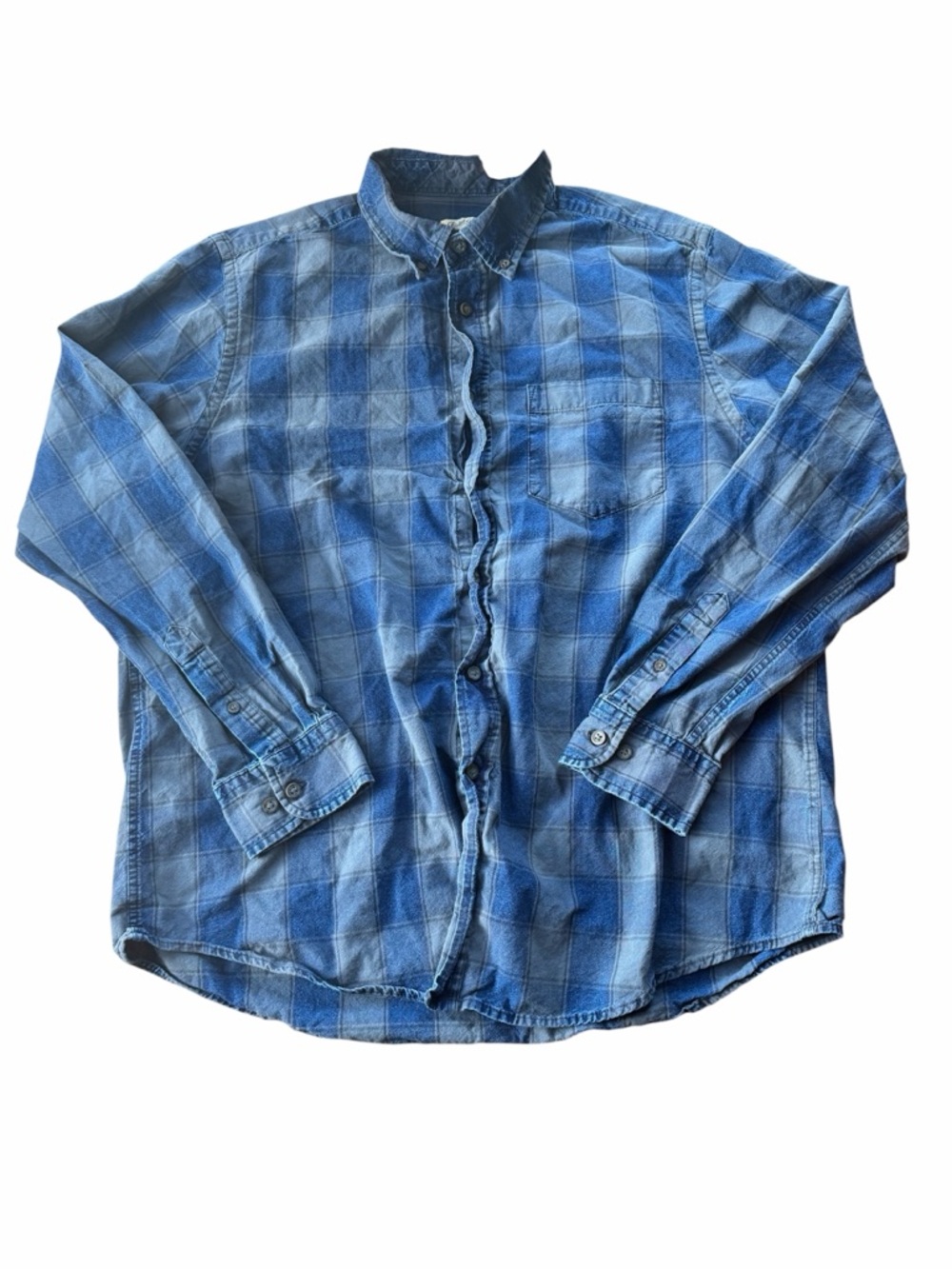 Faded Glory Men's Large Blue Plaid Flannel Long Sleeve Button Down 100% Cotton